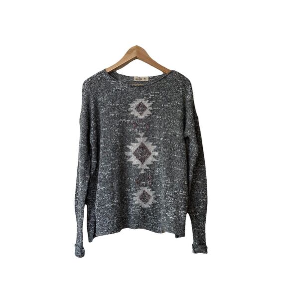 Hollister NEW Size M / L Marled Knit Pullover Sweater Aztec Design Gray‎ Y2K NWT - Picture 1 of 7